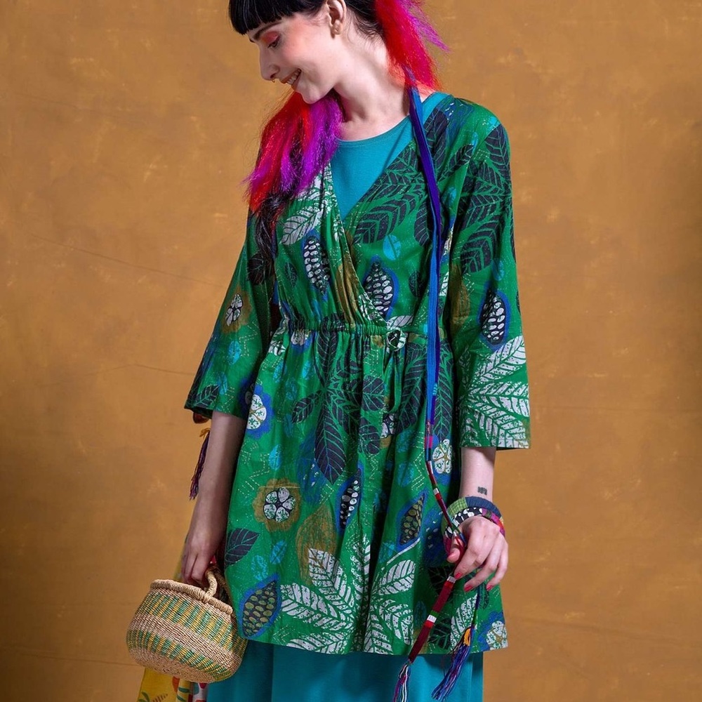 Gudrun Sjoden green floral eco-cotton wrap dress M